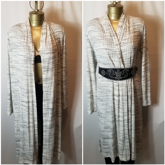 M MAGASCHONI BLACK/GRAY/WHITE SPACE DYE LONG CARDIGAN OPEN DUSTER SWEATER - Picture 1 of 7